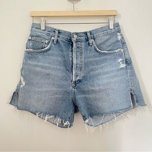 Agolde Light Blue Distressed Denim Shorts